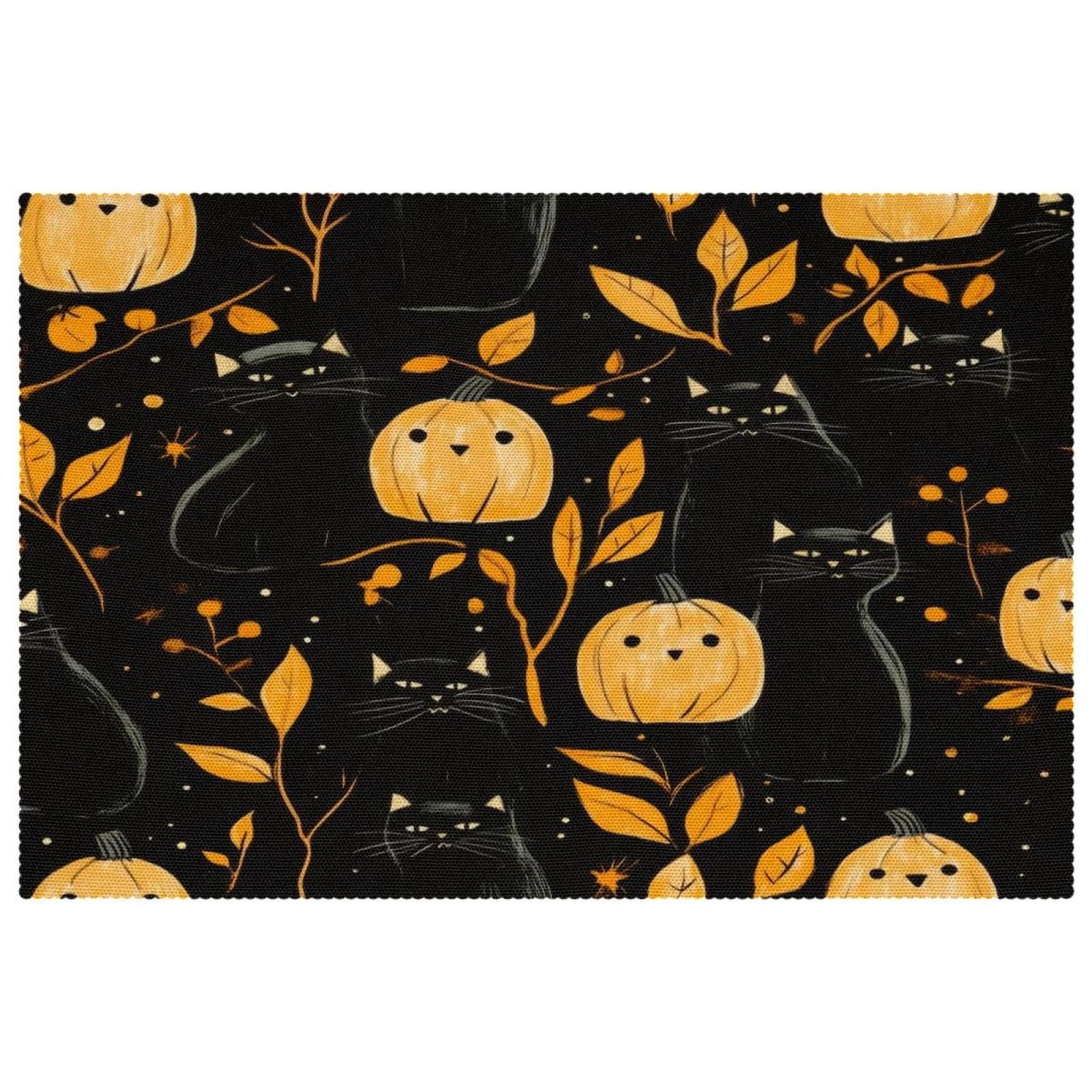 Set de table chat noir et citrouille antidérapant 30x45 cm - Lot de 6