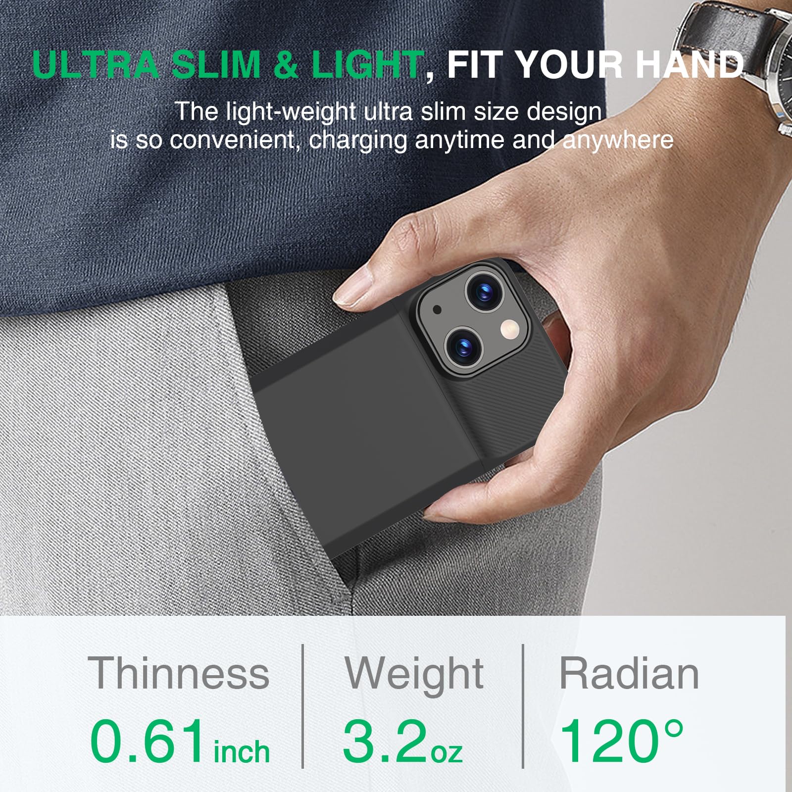 BOPPS Funda de batería para iPhone 13/13 Pro/14/14 Pro, 7000 mAh, funda de cargador portátil recargable, protección antideslizante de TPU suave para iPhone 13, 13 Pro, color negro
