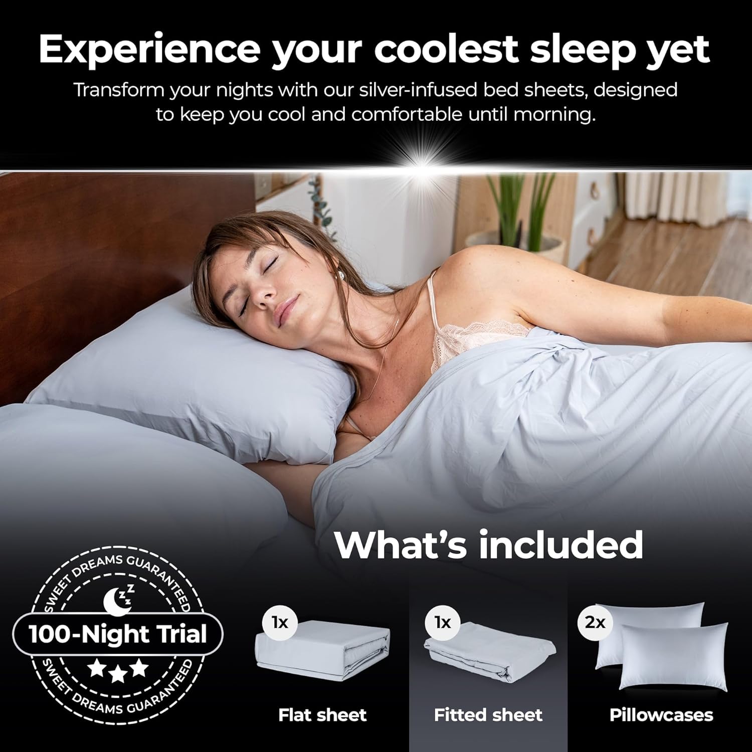 Silvery Restcool™ Silver Infused Bed Sheets Set - Award-Winning Self-Cooling Fabric for Hot Sleepers with Self-Cleaning Silvery Technology™ That Stays Fresh 3X Longer (Gray, Queen) - Image 8