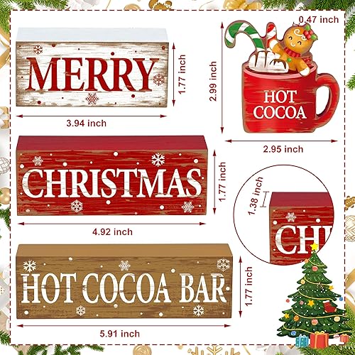 Miniatura 2 de 4 piezas de decoración de mesa de madera de Navidad rústica de cacao caliente, letrero de bloque de madera de cacao caliente, centro de mesa de