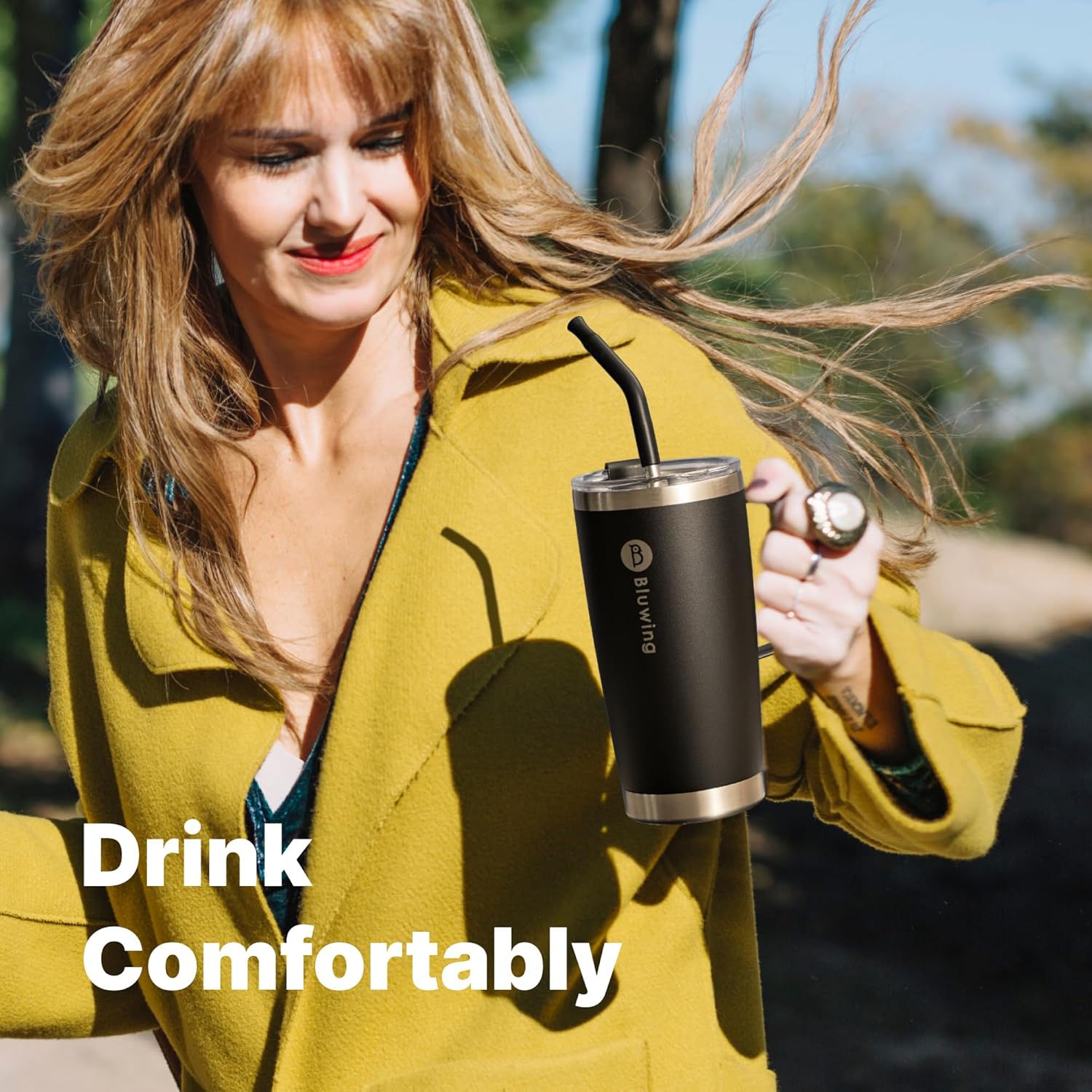 20 oz Insulated Tumbler with Handle Stainless Steel Travel Coffee Mug with Lid and Straw, Double Wall Tumbler Cups for Women and Men, BPA Free (Mango Yellow) - Image 7