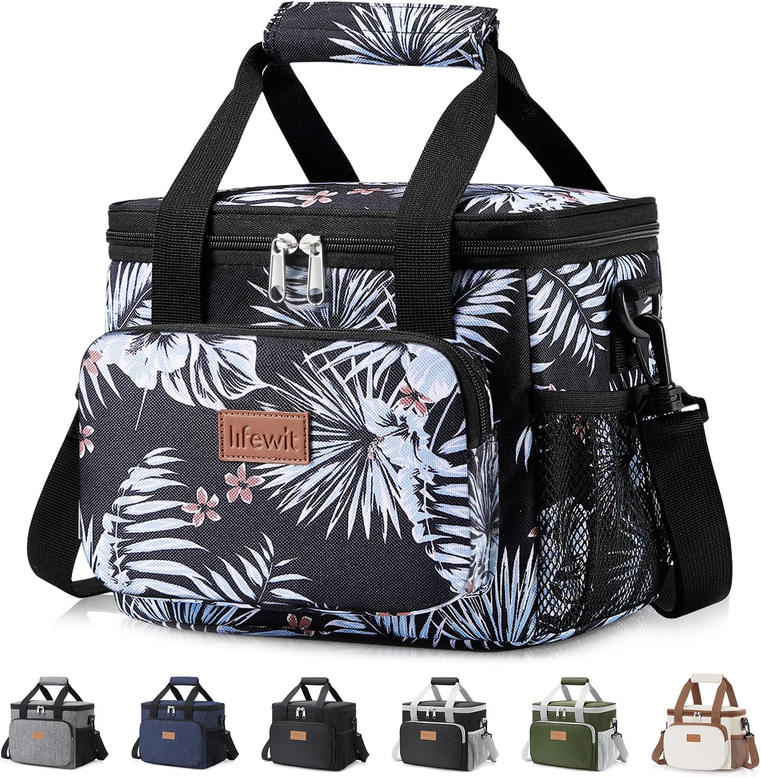 Medium Lunch Bag, Insulated Lunch Box, Soft Cooler Cooling Tote for Adult Men Women, Flower 12-Can (9L)