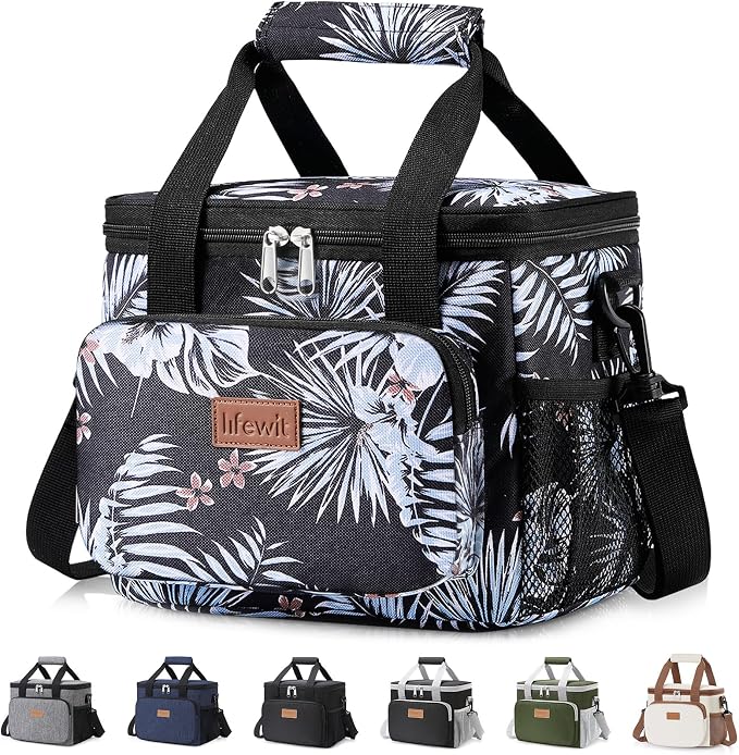 Lifewit Medium Lunch Bag Insulated Lunch Box Soft Cooler Cooling Tote for Adult Men Women, Flower 12-Can (9L)