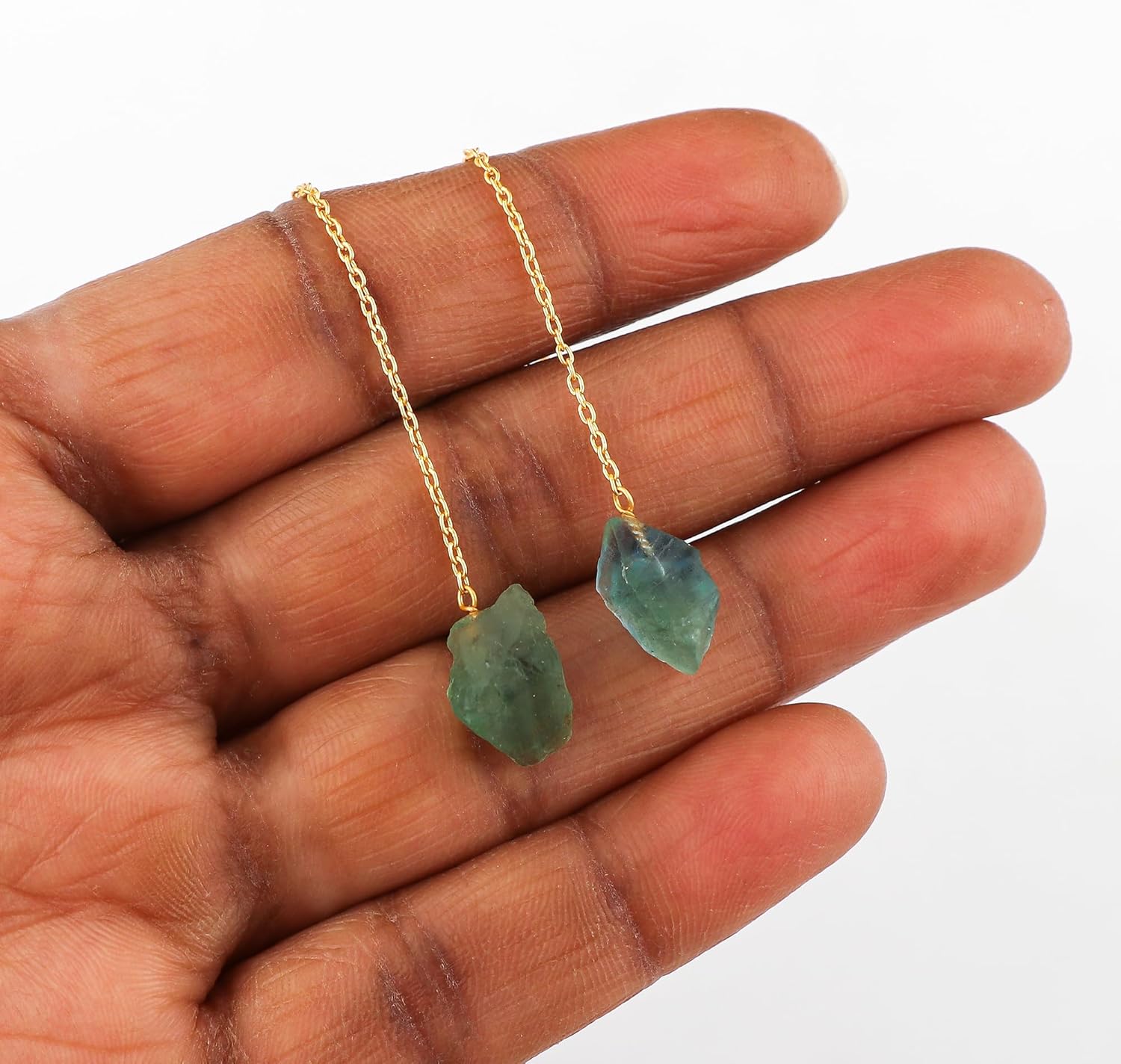 Natural Raw Gemstones Threader Earrings, Handmade Dangling Earrings for Women, Gold Plated Earrings, Rough Stones Healing Crystals, Women Jewelry, Gift For Her - Image 4