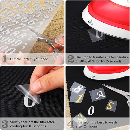 Miniatura 4 de 1880 letras y números para planchar de 0.75 pulgadas, letras de transferencia de calor, número 20 hojas, letras adhesivas del alfabeto, letras de