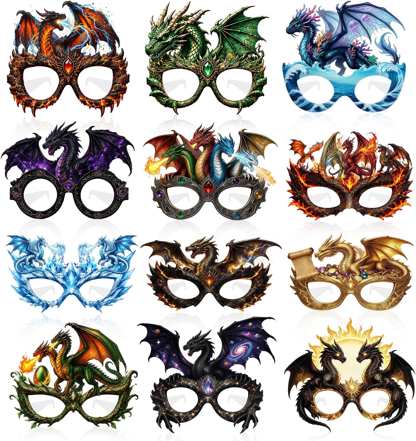 24 PCS Dragon Party Paper Eyeglasses, Dragon Party Favors Decorations Supplies, Birthday Party Decorations Gifts Photo Booth Props for Kids Boys Girls