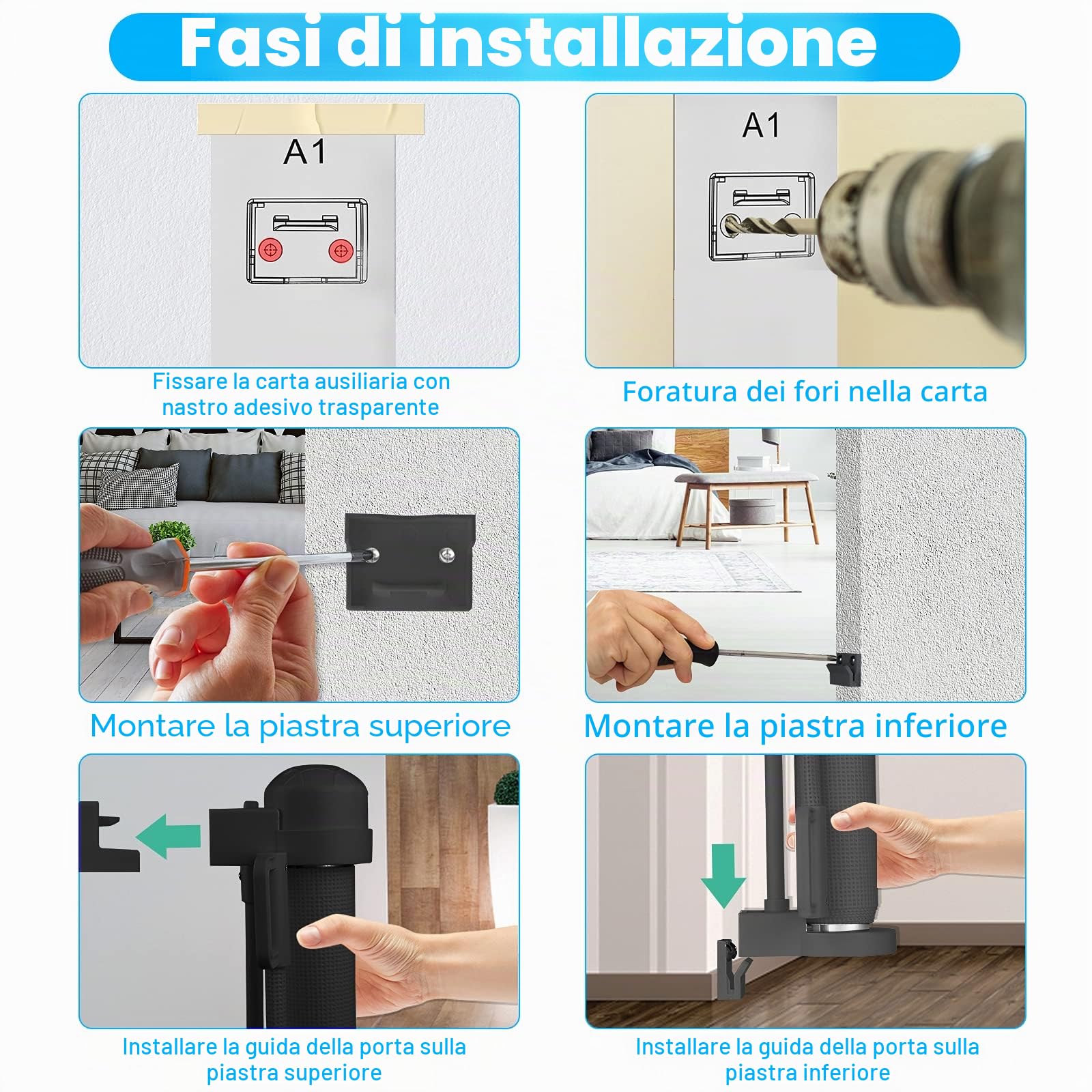 NAIZY Cancelletto di Sicurezza a Scomparsa 0-150cm per Porte/Scale Interni ed Esterni - Nero