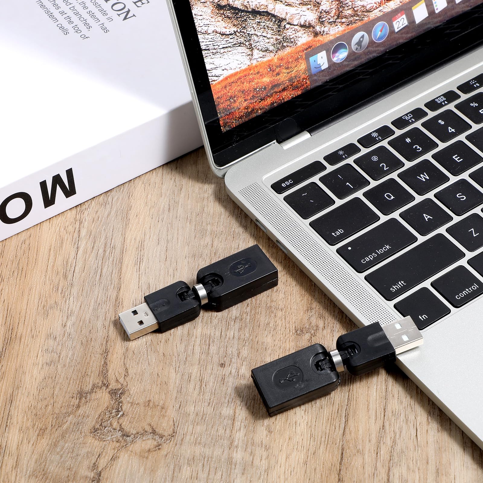Confezione da 2 adattatori USB 2.0 girevoli a 360 gradi, da tipo A maschio a tipo A femmina, adattatore USB 2.0 nero regolabile ad angolo retto (AM-FM)