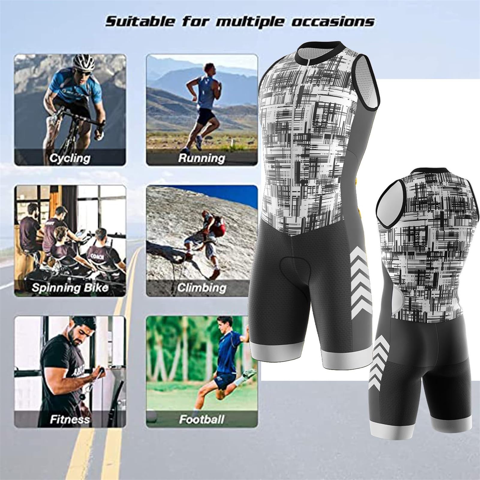 Triathlon Anzug Herren - 2024 Einteiliges Radtrikot - Trisuit Einteiler – Triathlonanzug - Triathlon Einteiler Kurz - 3Taschen für Wettkampf Run, Cycle, Swim
