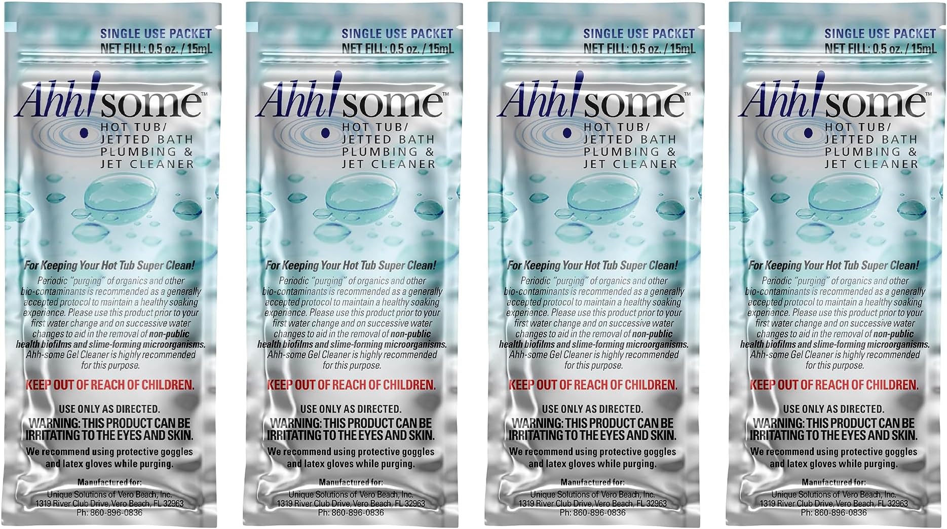 Ahh-Some - Hot Tub Cleaner & Purge Packet | Clean Pipes, Jet Line & Jets Gunk Build Up | Clear & Soften Water for Hot Tub, Jetted Tub, Swim Spa | Top Clarifier Up to 450 Gallons of Water (Pack of 4)