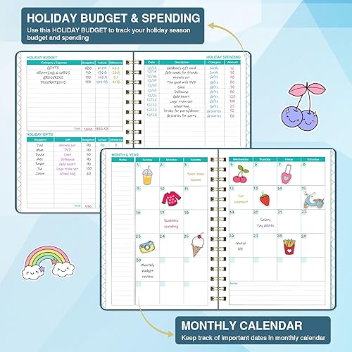 Miniatura 4 de Planificador de presupuesto, libro de presupuesto, organizador financiero de 12 meses, 6.1 x 8.27 pulgadas, rastreador de gastos sin fecha, libro de