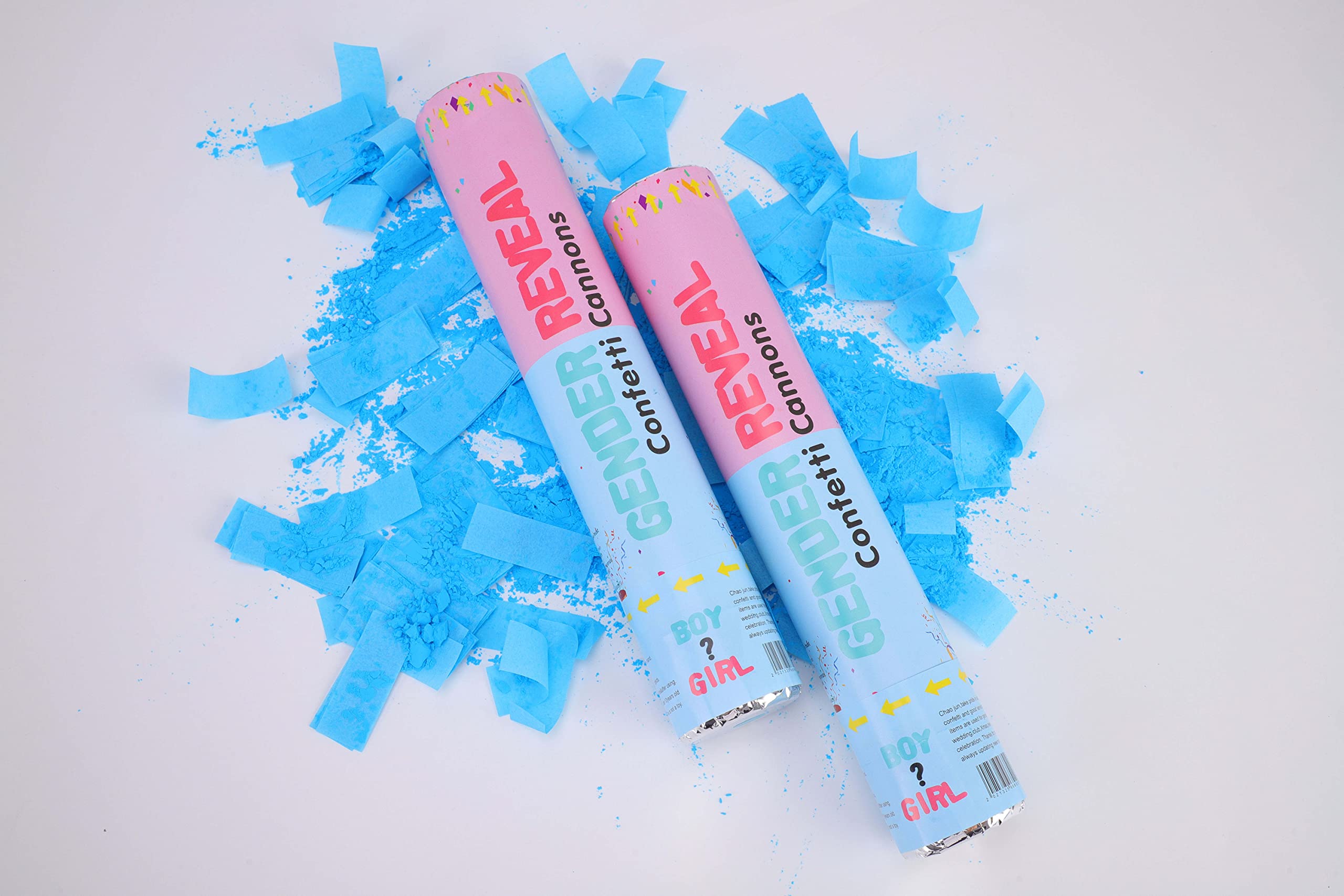 Posies Petals Gender Reveal Confetti Cannon Poppers 2 x Blue & 2 x Pink