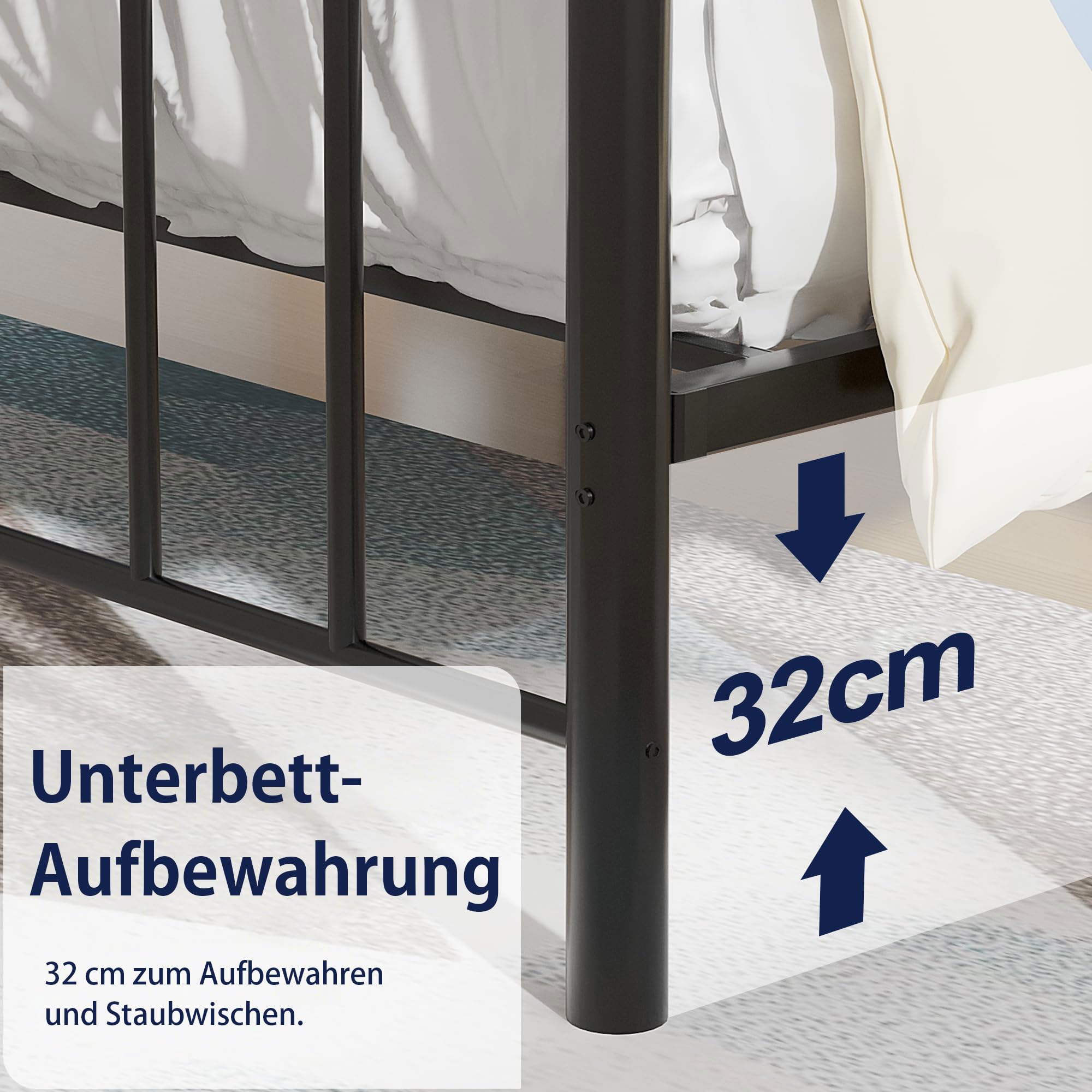 VECELO Einzelbett Metallbett 90x200 cm, Bettgestell mit Metall-Lattenrost und 110 cm hohem Kopfteil, bis 180 kg belastbar, geräuscharm, 32 cm Bodenfreiheit, einfache Montage, Schwarz