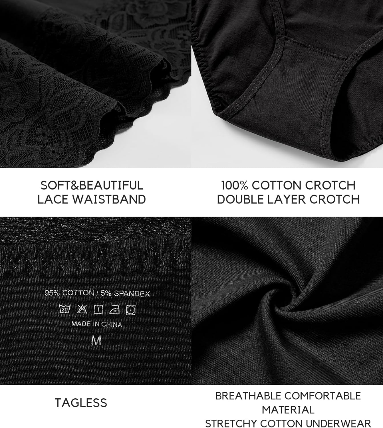 Wealurre Womens Underwear Cotton Bikini Panties for Women High Waisted Lace Hipster Stretch Briefs for Ladies 5 Pack - Image 4