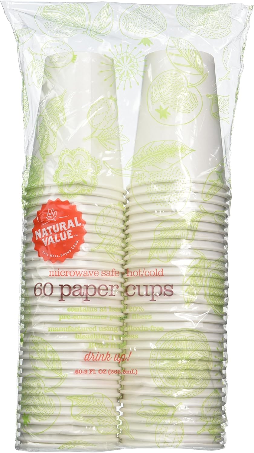 Amazon.com: Natural Value Microwave Safe Paper Cups, 60 9-Ounce Cups ...