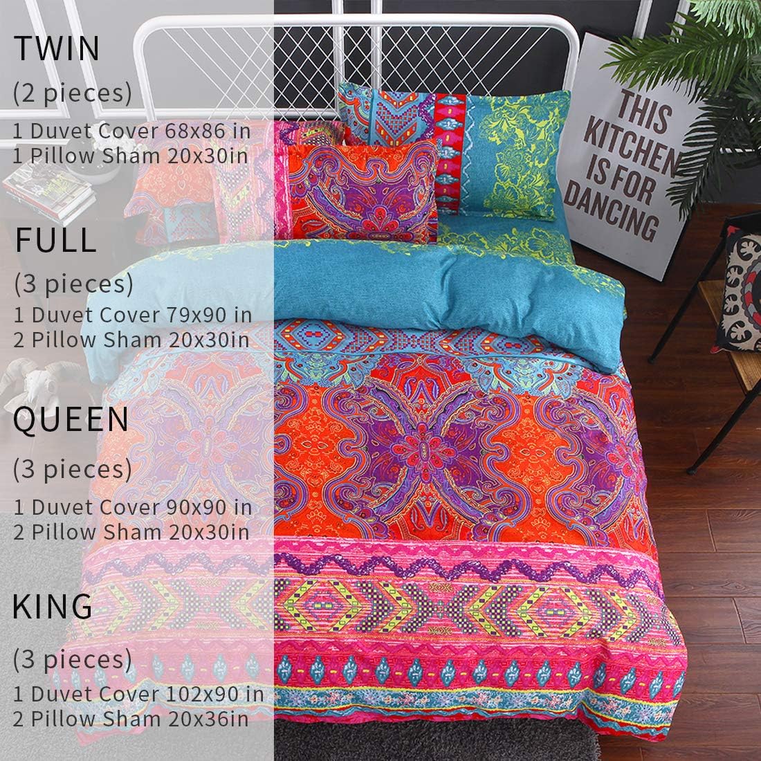 Omelas Bohemian Queen Duvet Cover Set Colorful Boho Floral Bedding Super Soft Microfiber Duvets Cover Queen Size Zipper Closure Tribal Exotic Comforter Cover (MJH,Q,3pcs) - Image 7