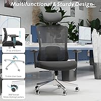 Vista 5 de Silla de oficina ergonómica, silla de escritorio de malla con reposacabezas ajustable y reposabrazos 2D, sillas de computadora con soporte lumbar