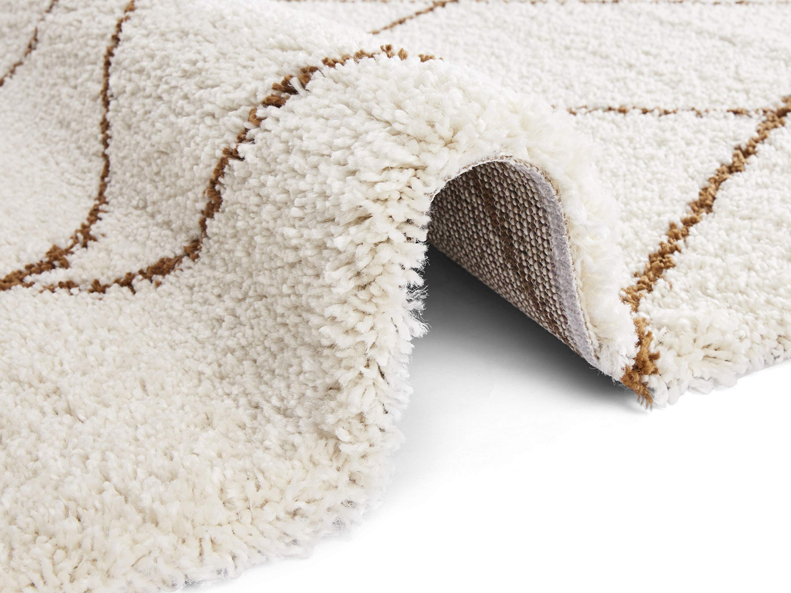 Feel Shaggy Flokati Tapis à Poils Longs Doux et Moelleux Motif Losanges pour Salon, Cuisine, Couloir ou Chambre à Coucher, Couleur crème, Marron Ocre, 80 x 150 cm, polypropylène