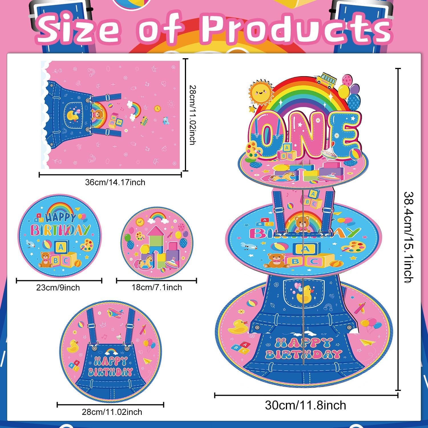 Rachell Teacher 1st Birthday Decorations - 3 Tier Cartoon English Teacher Cupcake Stand Rachell Girls Rainbow ABC Dessert Tower Party Decor for Fans 1 Year Old Birthday Party