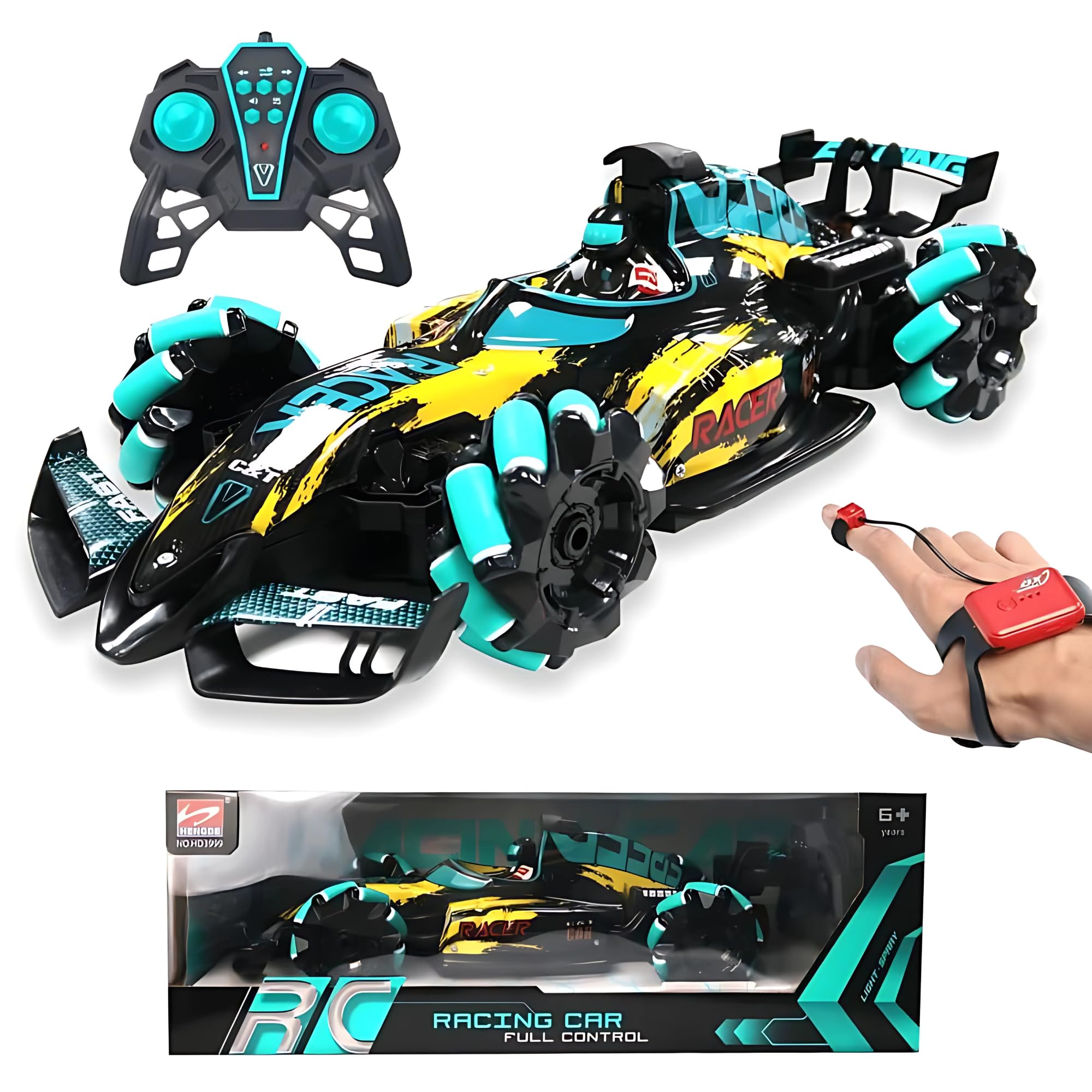 Jinou Remote Control Car - Made with Premium Quality plastic with high power 4WD Dual Motor – Kids toys Car with Remote Control and Smart Watch Gesture Control with Finger, 1 Year Warranty