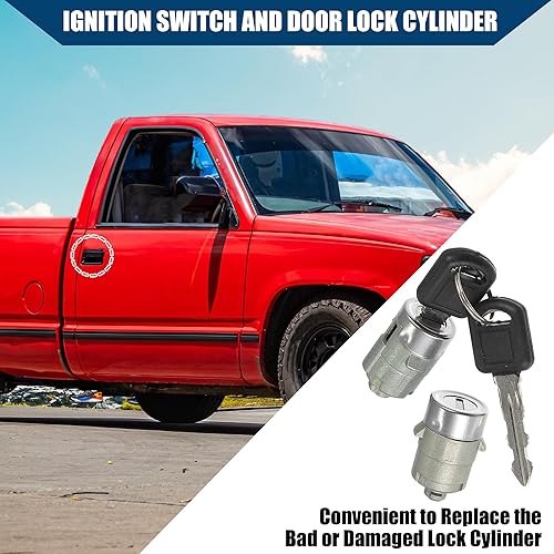 Miniatura 3 de Cilindro de cerradura de puerta delantera izquierda derecha con llaves, accesorios de instalación para Chevy Silverado Tahoe Suburbanpasajero lado