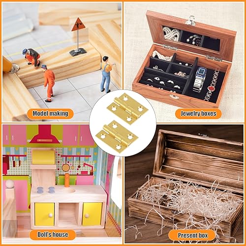 Miniatura 6 de Bisagras de latón macizo, 10 unidades, bisagras de caja de joyería, gabinete de cajón, bisagra a tope de 1 pulgada para caja de madera con tornillos