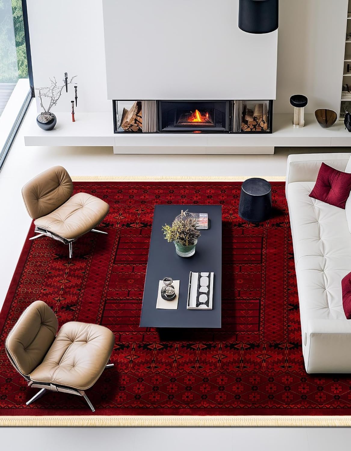 Unique Loom Tekke Collection Area Rug - Shakhrud (5' 3" Square Red/Black)