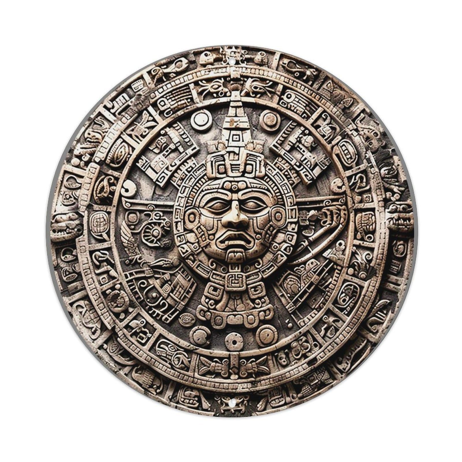 Ancient Mayan Calendar Stone Carving Metal Tin Sign Plaque