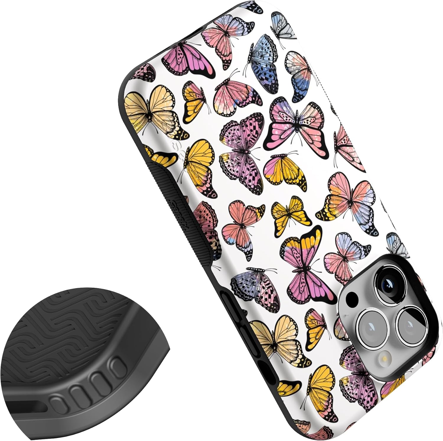 Casely iPhone 13 Pro Case | Free Spirit | Rainbow Butterfly | Bold Protective Design | Compatible with MagSafe