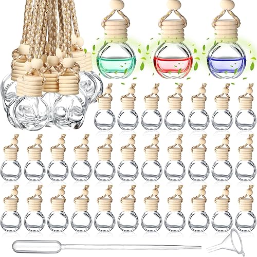 Inbagi 60 unidades de 0.3 fl oz colgante de ambientador de coche difusor de aire a granel botella de vidrio transparente recargable vacía botella de