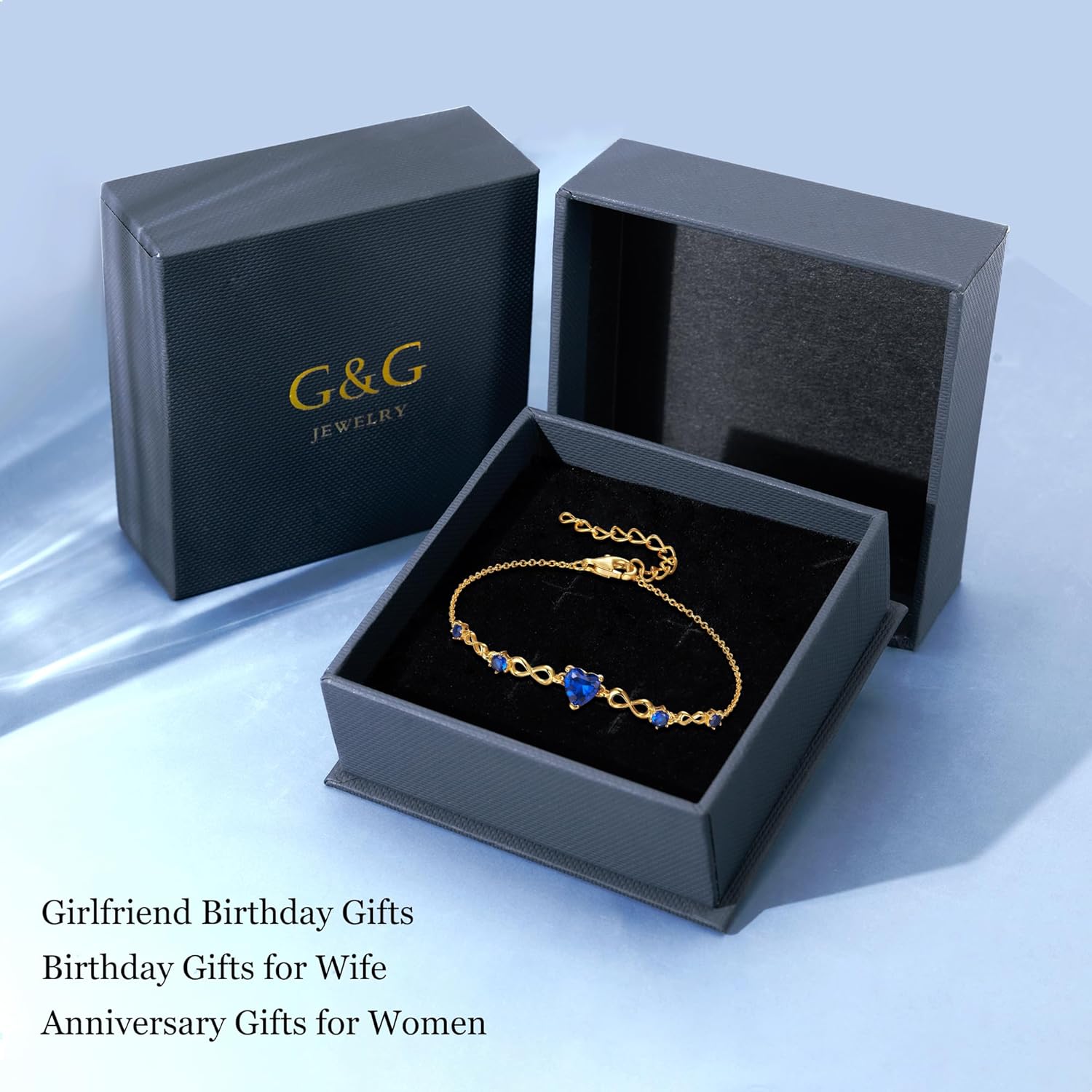 G&GEMSJEW Infinity Heart Birthstone Bracelets for Women, 925 Sterling Silver Women Charm Link Bracelet Adjustable, Birthday Anniversary Christmas Jewelry Gifts for Women Wife Mom Girlfriend Her - Image 6