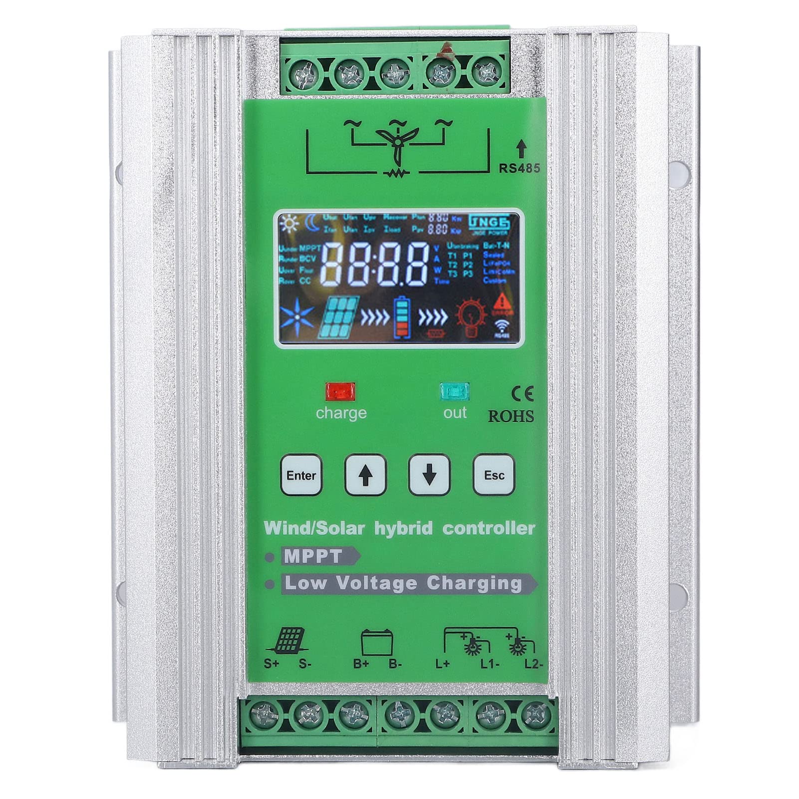 Alomejor Hybrydowy Kontroler ładowania Wiatrowo-słonecznego, 1000W Wysoka
