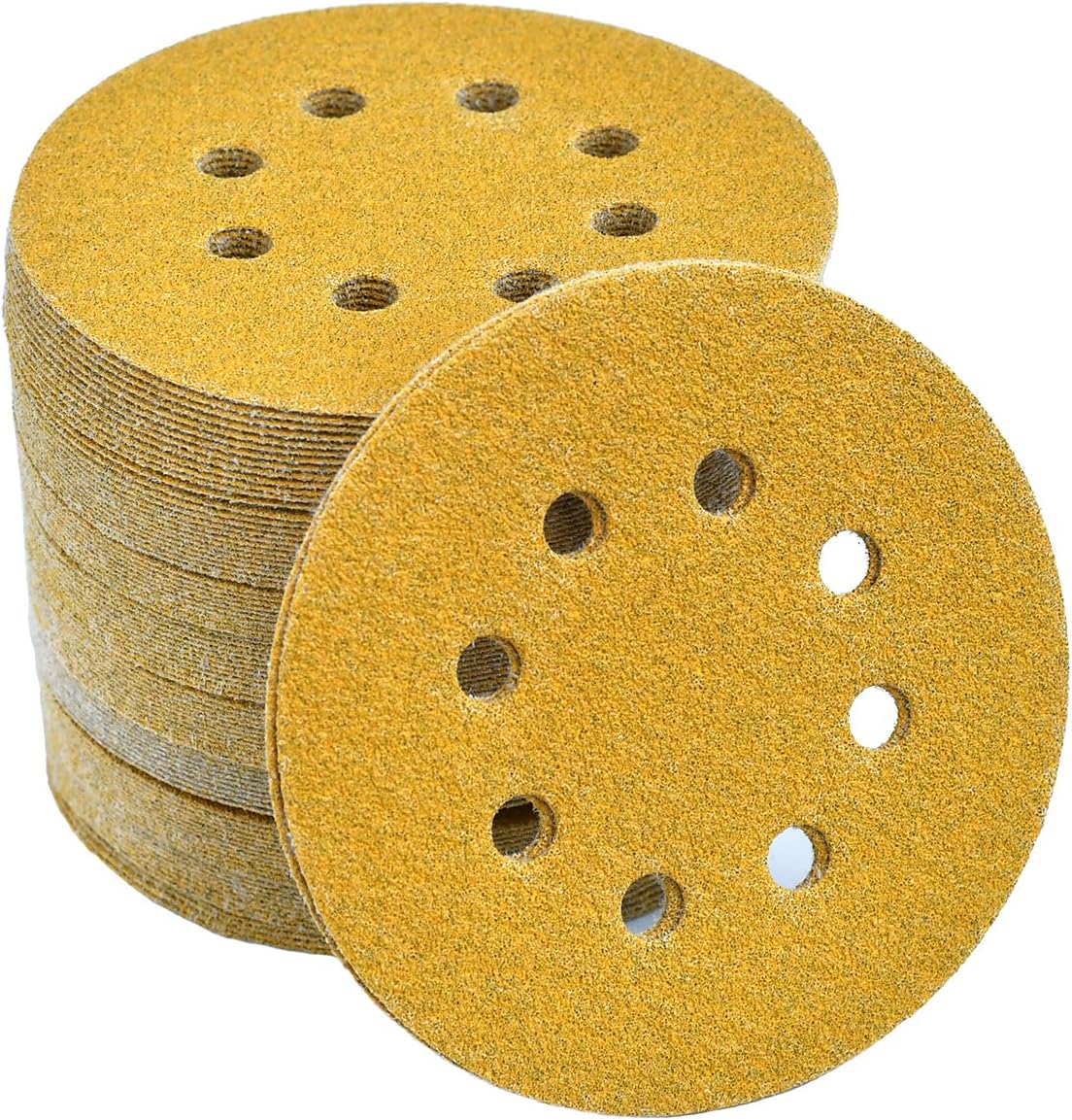 5-Inch 8-Hole Hook and Loop Sanding Discs 60-Grit Random Orbit Sandpaper, 100-Pack