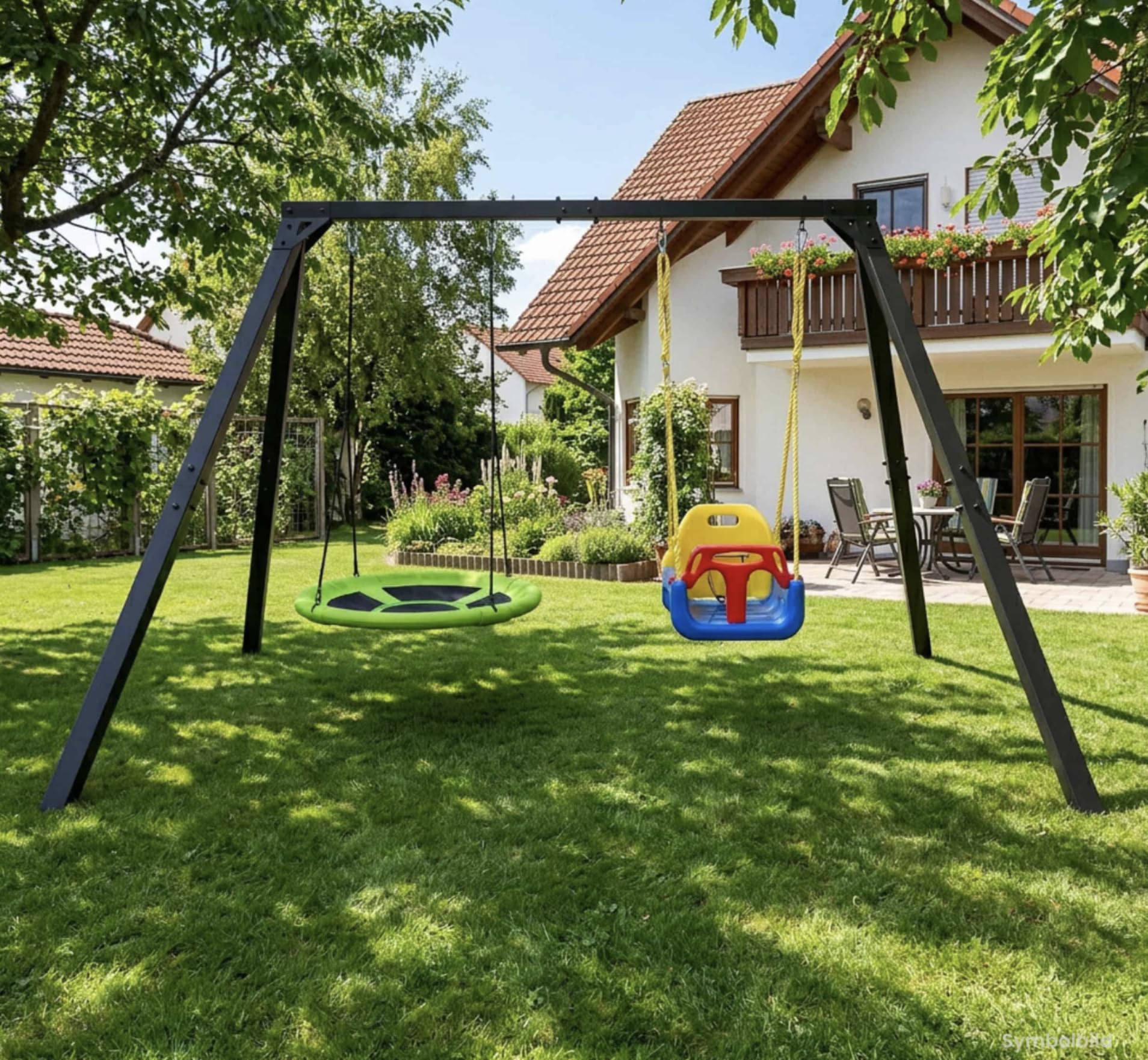 K-Sport: Doppelschaukel Gestell (Metall) I 1x Set-Schaukel 1x Nestschaukeln im Set erhalten I Schaukelgestell bis 300kg belastbar I Outdoor Schaukel I Schaukelgerüst inkl. Bodenanker I Made in EU