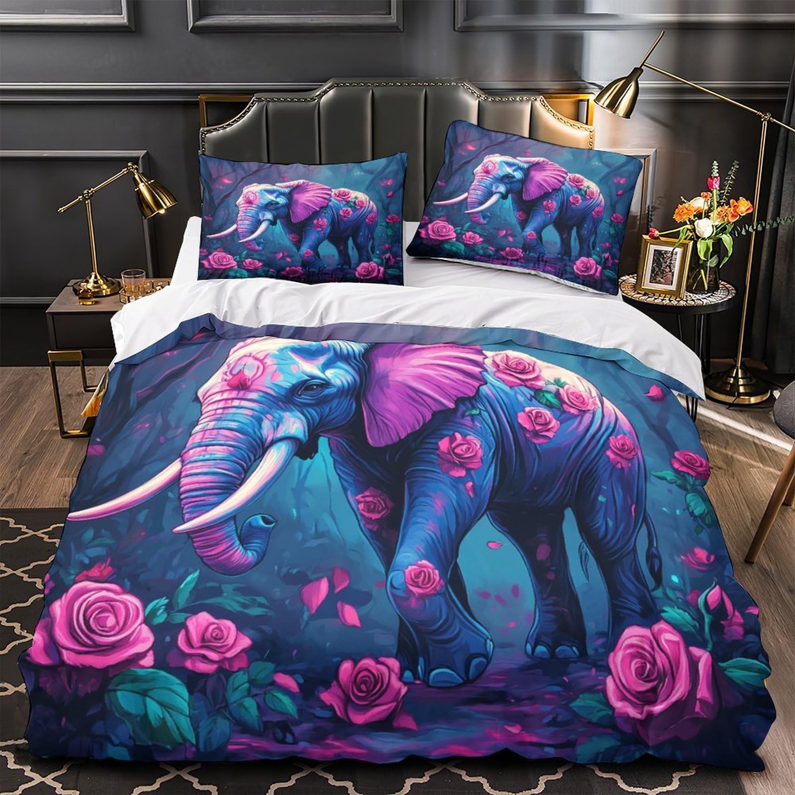 elefante di fantasia Impressione 3D 3 pz cover piumone arte fantasy colorata fodera per edredone microfibra ipoallergenica antiacari per bambini ragazzi uomini King（220x240cm）