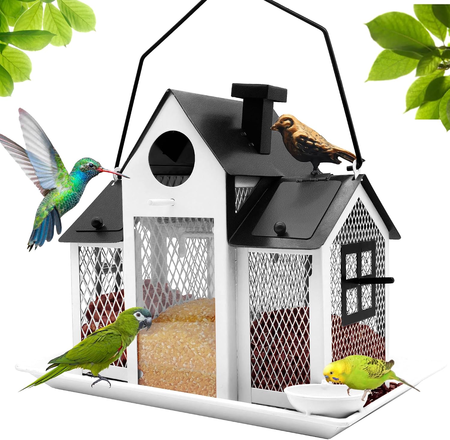 YYWMWM Solar Bird Feeders House for Outside Hanging, Metal Wild Bird