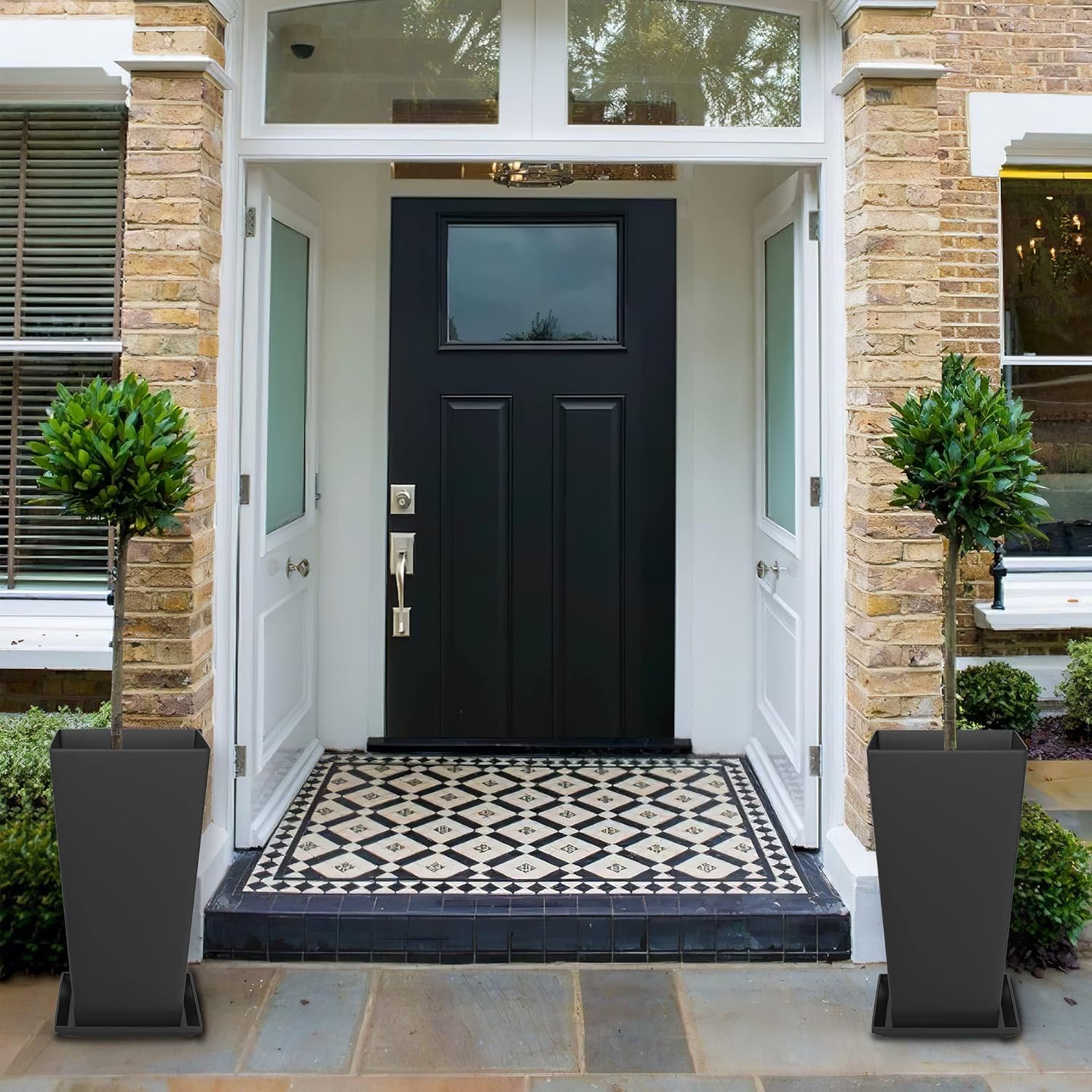 Elevens Outdoor Planter Larger Flower Pots Indoor Taper Garden V-Shape Tall Planters 27 inches Garden Pots Planter - Black（2 Packs） (A-GE01001-01)