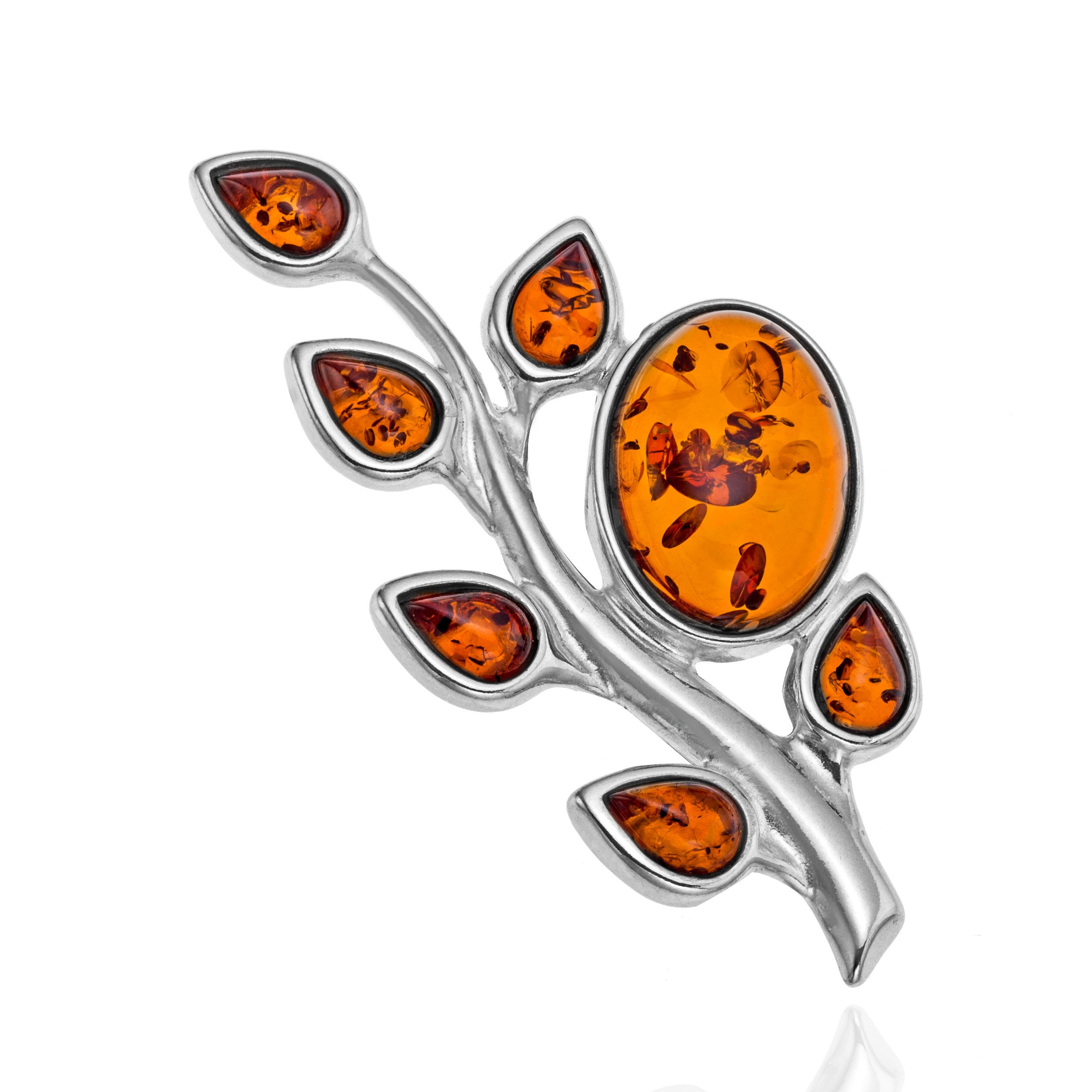 Copal Broche Para Mujer De Plata Con Ámbar En Diseño Natural De Árbol