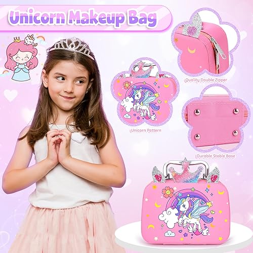 Miniatura 3 de GINMIC Maquillaje de simulación para niños pequeños, kit de maquillaje para niñas pequeñas, kit de maquillaje con bolsa de cosméticos de unicornio