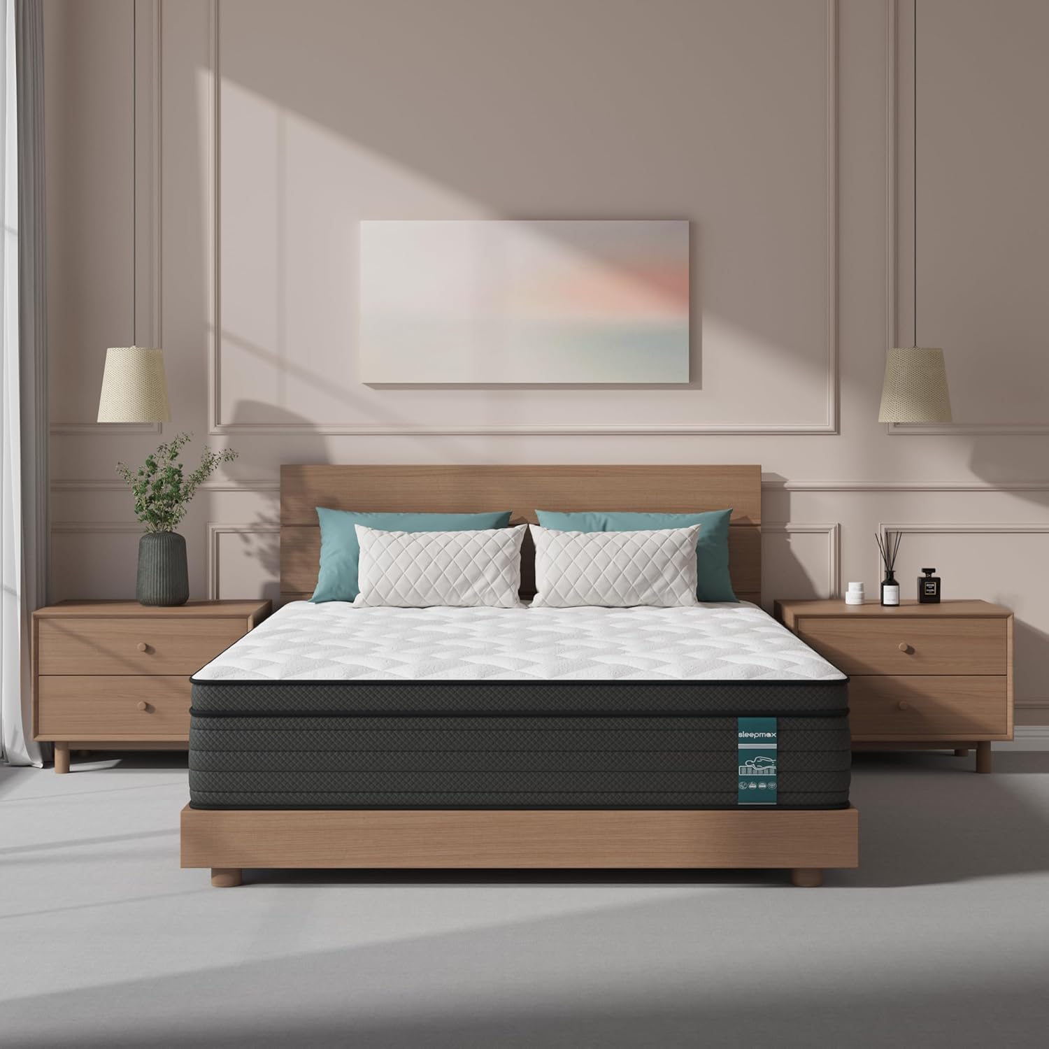 Sleepmax Extra Firm Queen Mattress 14 Inch - Deep Sleep Hybrid Mattress Pain Relief - Bed in a Box for Back & Side Sleeper - Extra Lumbar & HIPS Support product image