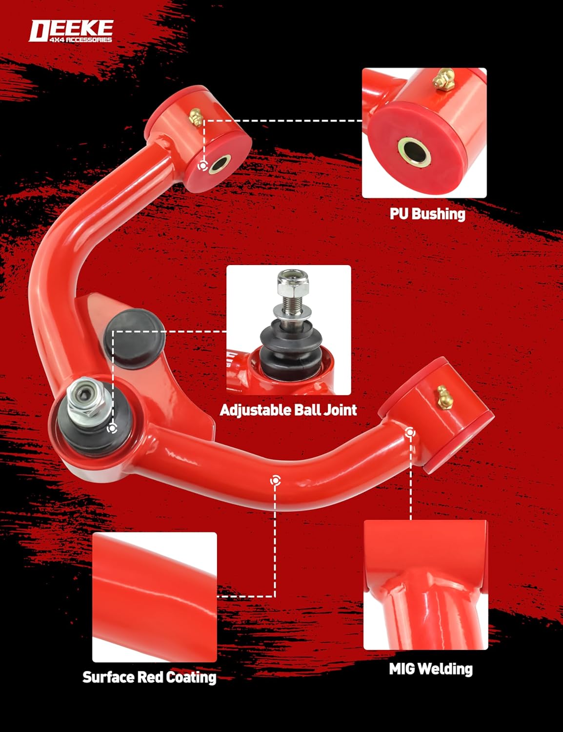 1-3" Lift Front Upper Control Arms for 2005-2021 Nissan Frontier, 2005-2012 Pathfinder, and 2005-2015 Nissan Xterra, Heavy Duty Suspension Arms with Pre-Installed PU Bushings, Red(2PCS)