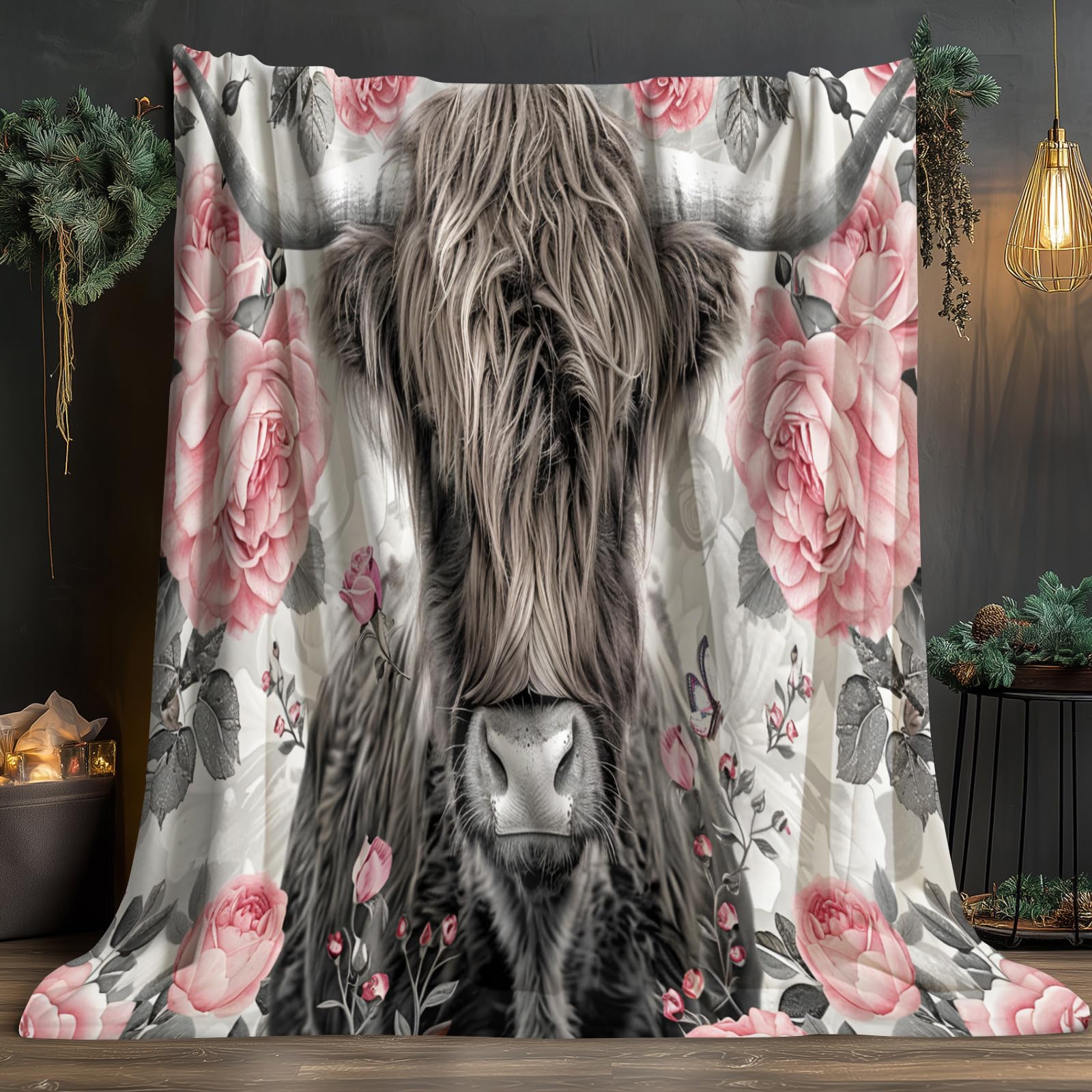 Cozy Highland Cow Fleece Throw Blanket - Sherpa Plush For Bed, Couch, Or Decor - Queen 90x90 Inches - Farmhouse Style - View #10