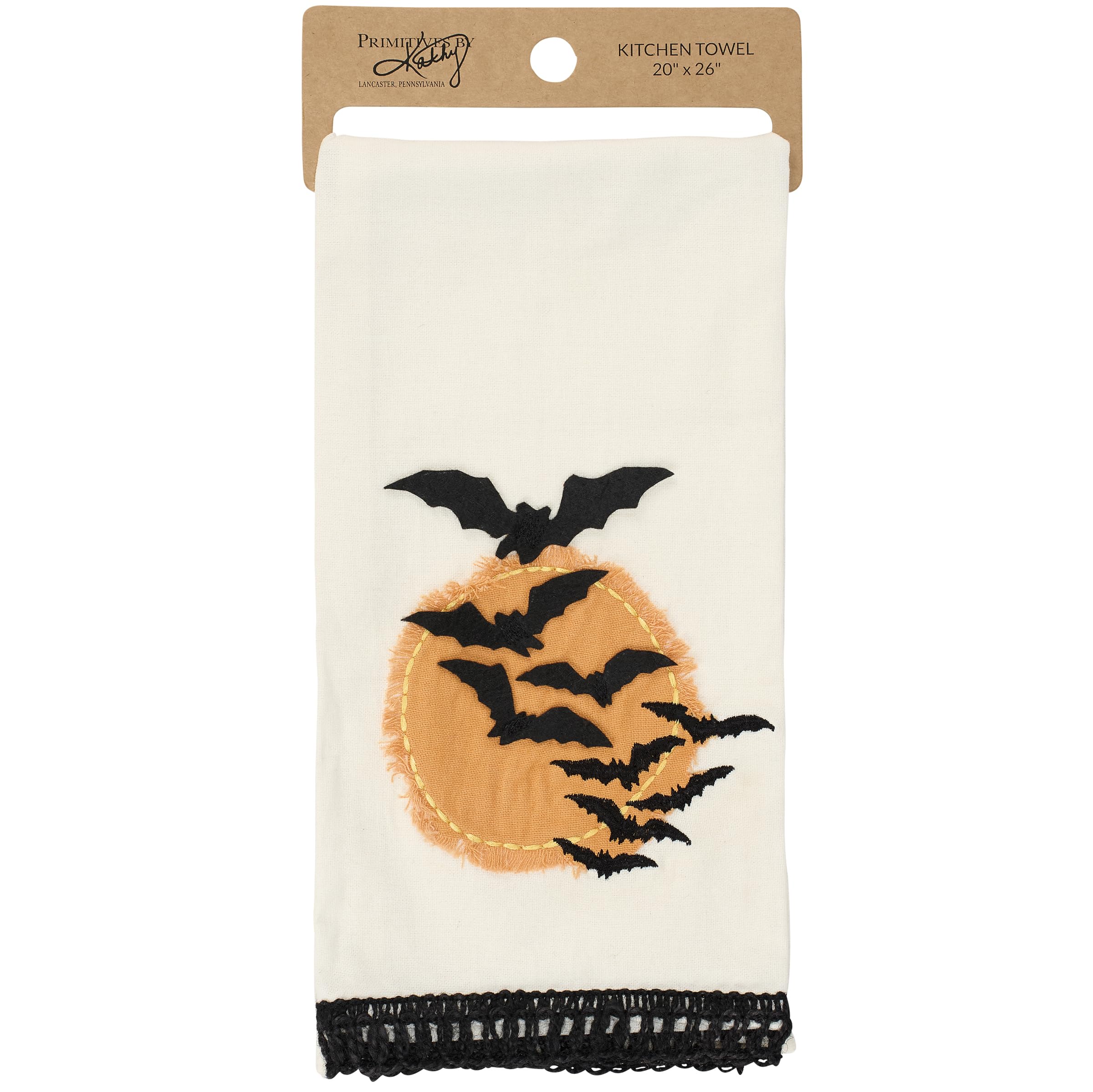 Torchon de cuisine Halloween Primitives by Kathy lune orange tissu cousu