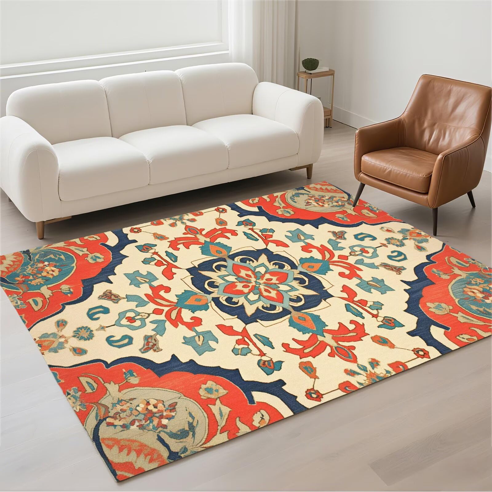 Tapis de salon imperméable au design rétro chic et pile bouclée haut de gamme