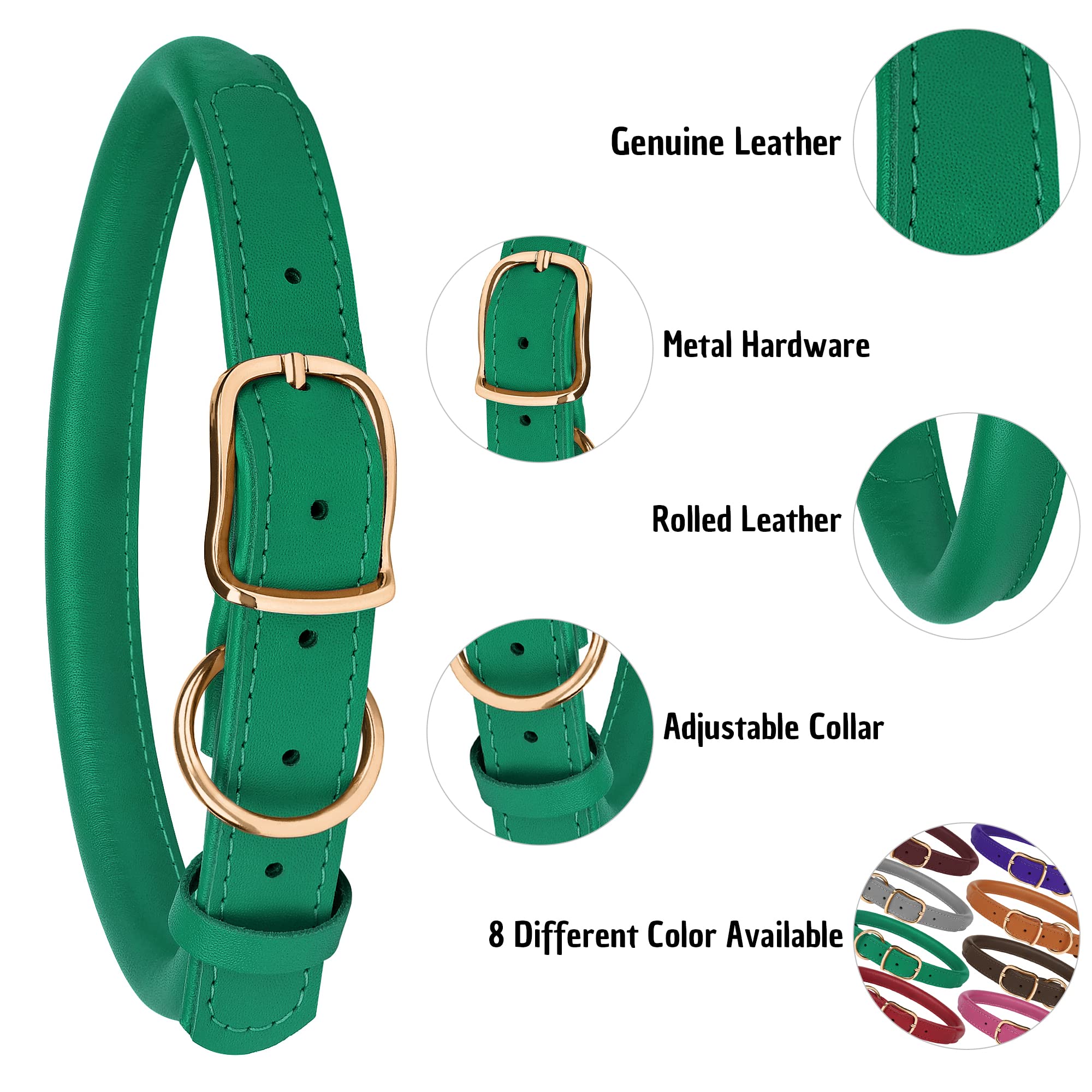 MUROM Rolled Leather Dog Collar Durable Round Rope Pet Collars for Small Medium Large Dogs Puppy Pink Purple Green Red Brown Gray (11"-15" Neck Fit - Image 4