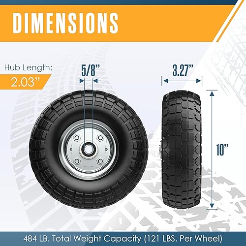 Miniatura 2 de Houseables Llantas y ruedas 4.103.50-4 sin planos, ruedas de repuesto para vagón, neumáticos de goma sólida de 10 pulgadas, paquete de 4, orificio