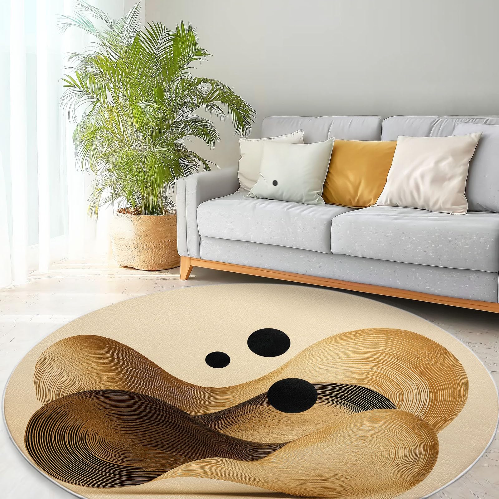 Generisch Minimalismus Rund Teppich Abstrakte Holzmaser-Textur 200 cm rutschfest Teppiche, Beige Plüsch Flauschig Weich Runder Teppich Wohnzimmer Schlafzimmer Küche Fußmatte Haustierteppich