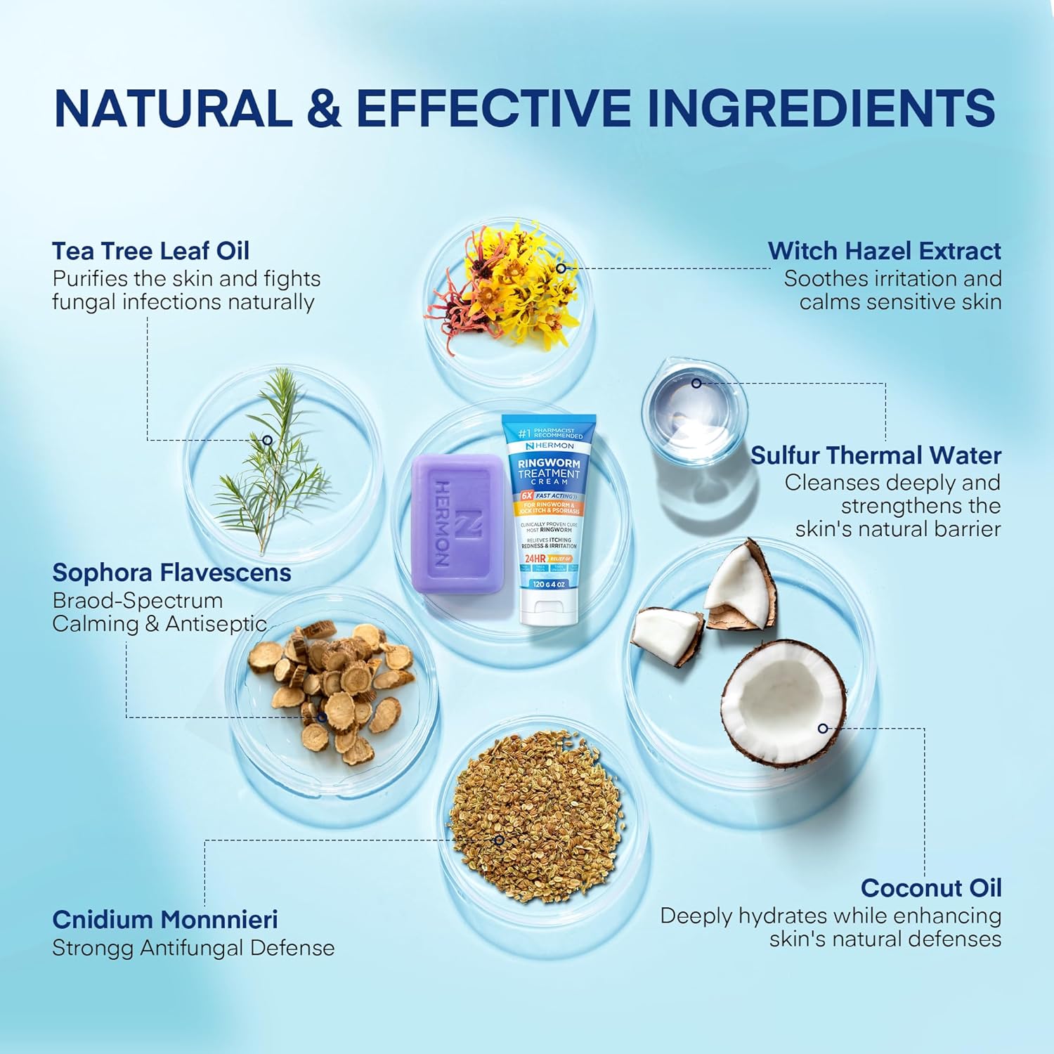 Hermon Antifungal Ringworm Cream & Soap Kit: Antifungal Cream Treatment for Ringworm, Jock Itch, & Athlete's Foot with 2.01 fl.oz & 2 Bars - Effective Relief of Itching, Burning, Redness, & Irritation - Image 8