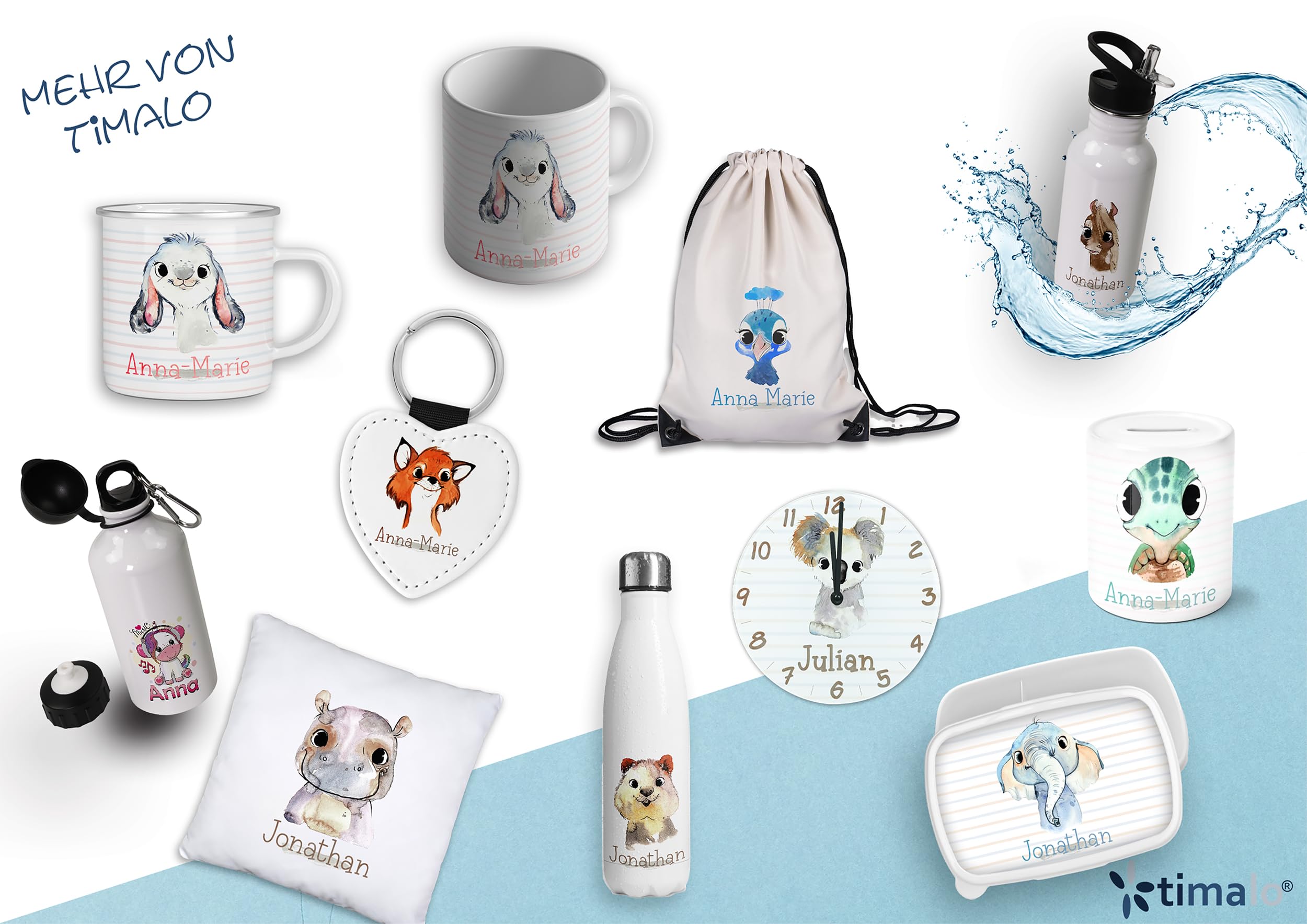 timalo Kinder Schulset Brotdose, Trinkflasche, Turnbeutel personalisiert mit Namen | Set Wasserflasche Edelstahl | Lunchbox mit Trennwand | Geschenk zur Einschulung & Kindergarten | 14 - Meerjungfrau