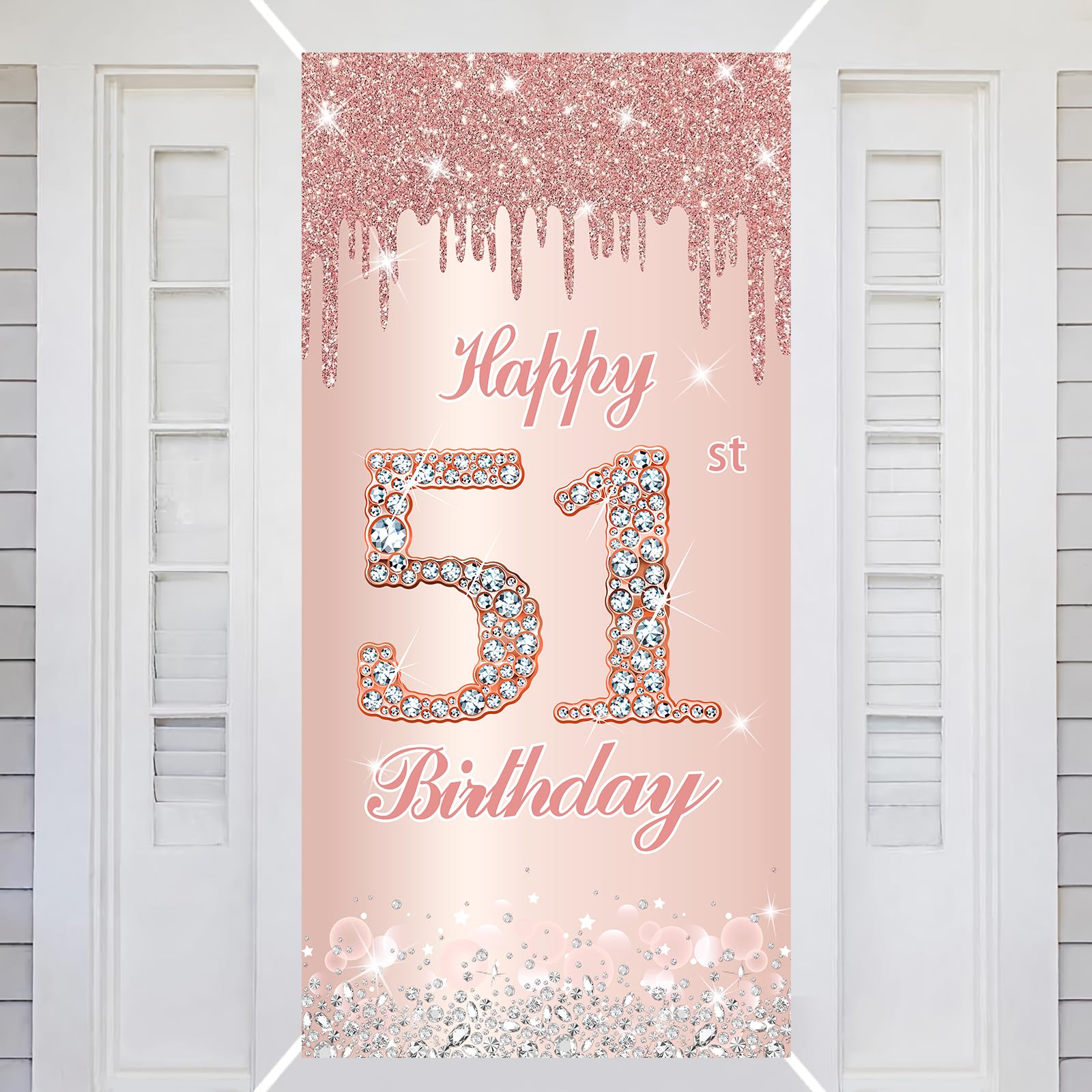 51st Happy Birthday Decorations Door Banner Pink Rose Birthday Banner for Party Backdrop for Women Door Cover Party Decoration Supplies Poster — image 1